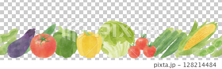 横に並んだ夏野菜の水彩風イラスト　シームレスパターン 128214484