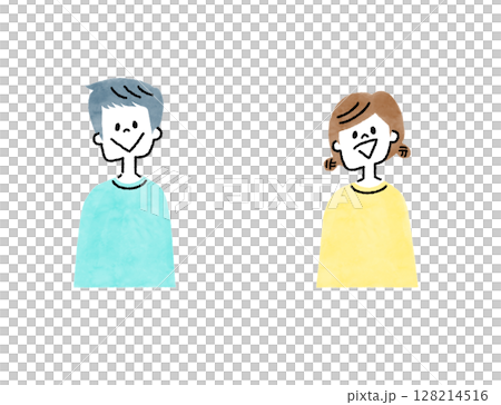 開朗微笑的小學男孩和女孩的圖標插圖 128214516