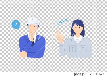 在建築工地工作的男女 一個想法誕生的那一刻 問題解決的向量插圖 在建築工地工作的男女 一個想法誕生的那一刻 問題解決的向量插圖 128214624