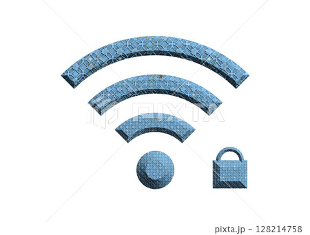 鍵のついた青いタイル柄のWi-Fiマークのイラスト wifiのアイコン ピクトグラム 128214758