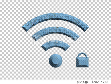 鍵のついた青いタイル柄のWi-Fiマークのイラスト wifiのアイコン ピクトグラム 128214758