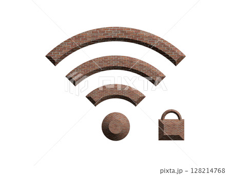 鍵のついたレンガ柄のWi-Fiマークのイラスト wifiのアイコン ピクトグラム 128214768