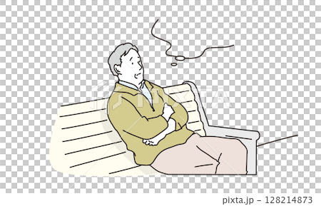 Illustration material of a senior man thinking on a bench 128214873