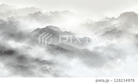 墨の濃淡で描いた山岳背景 128214978