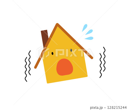 地震の揺れに驚く家のシンプルなイラスト 地震の揺れに驚く家のシンプルなイラスト 128215244