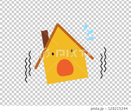 地震の揺れに驚く家のシンプルなイラスト 地震の揺れに驚く家のシンプルなイラスト 128215244