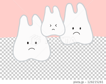 Between the upper teeth: Illustration with impacted teeth and supernumerary teeth: Tooth character with main lines 128215281