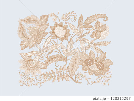 Fantasy flowers in retro, vintage, jacobean embroidery style 128215297