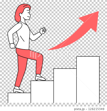 Casual woman walking up the stairs Casual woman walking up the stairs 128215349