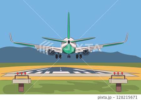 Plane landing at Corfu Airport, Corfu, Greece Plane landing at Corfu Airport, Corfu, Greece 128215671