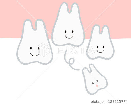 上の歯の生え変わり・抜歯:かわいいキャラクターのイラスト・主線あり 上の歯の生え変わり・抜歯:かわいいキャラクターのイラスト・主線あり 128215774