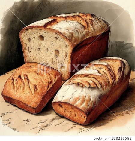 an AI Image Generator, Rustic Freshly Baked Bread Loaf with Woode an AI Image Generator, Rustic Freshly Baked Bread Loaf with Woode 128216582