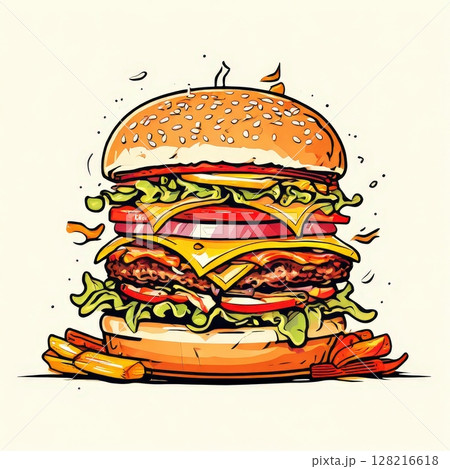 the AI Image Generator, Artistic Illustration of a Cheeseburger with Fries the AI Image Generator, Artistic Illustration of a Cheeseburger with Fries 128216618
