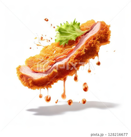 an AI Image Generator, Crispy Fried Chicken Slice with Sauce 128216677