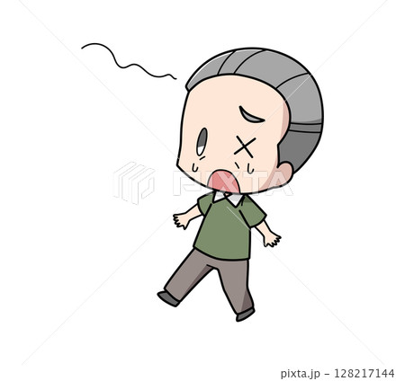 めまいでふらつく高齢男性のイラスト 128217144