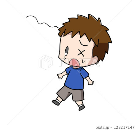 めまいでふらつく男の子のイラスト 128217147