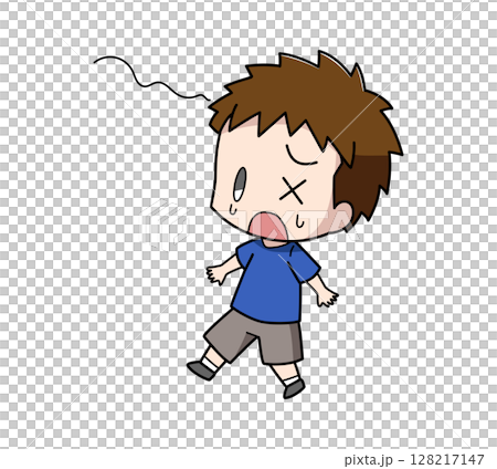 Illustration of a boy staggering with dizziness 128217147