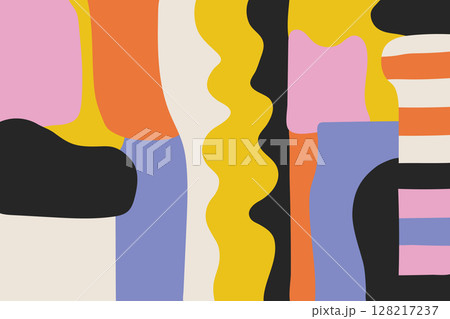 Simple abstract colorful collage. Trendy background with hand drawn overlay shapes. Fun childish doodle backdrop. Minimalist horizontal cover design template with copy space Simple abstract colorful collage. Trendy background with hand drawn overlay shapes. Fun childish doodle backdrop. Minimalist horizontal cover design template with copy space 128217237