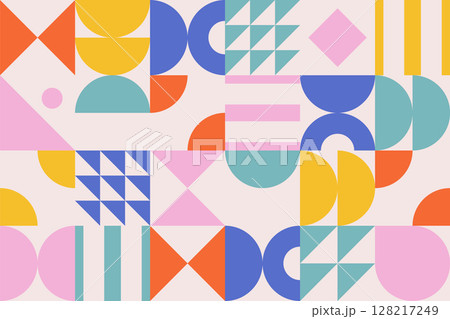 Abstract geometric background. Colorful mid century pattern. Modern design in doodle style. Vector trendy backdrop 128217249