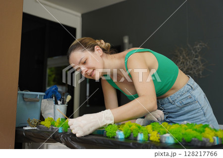 The process of making the art decor of epoxy resin, natural stones and moss The process of making the art decor of epoxy resin, natural stones and moss 128217766