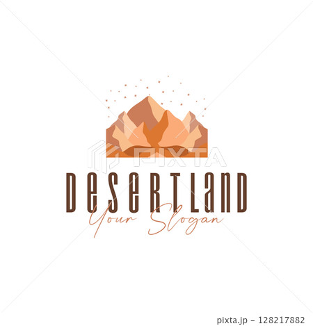 natural scenery logo sahara with simple elegant concept, mountain view and cactus trees in the sahara desert, as a symbol of design template illustration natural scenery logo sahara with simple elegant concept, mountain view and cactus trees in the sahara desert, as a symbol of design template illustration 128217882