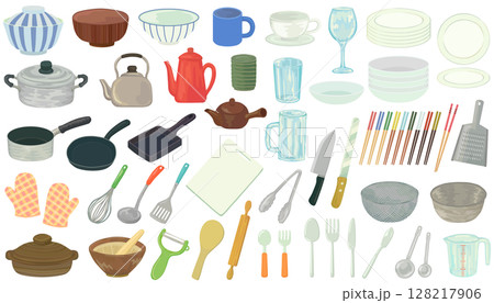 調理器具・食器のイラストセット  ベクター素材 128217906