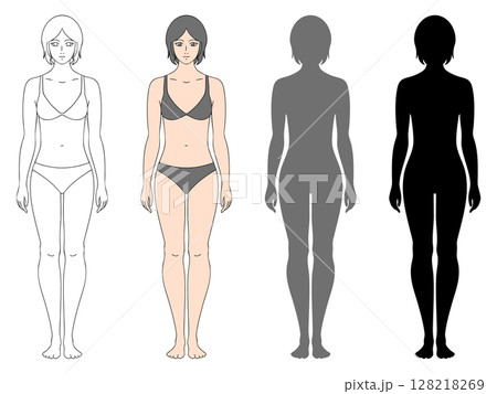 女性のモデル 人のカラダ&シルエットのイラストセット 女性のモデル 人のカラダ&シルエットのイラストセット 128218269