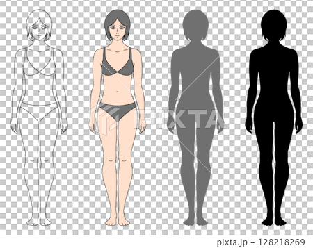 女模特兒、人體和輪廓插圖集 128218269