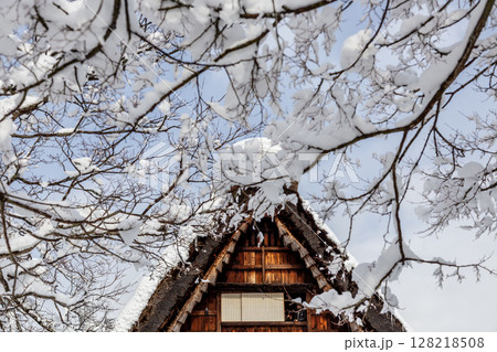 雪に覆われた冬の世界文化遺産　白川村（白川郷）　岐阜県 ：1月 128218508