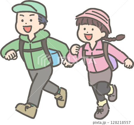 ハイキングや登山をする子どものイラスト ハイキングや登山をする子どものイラスト 128218557