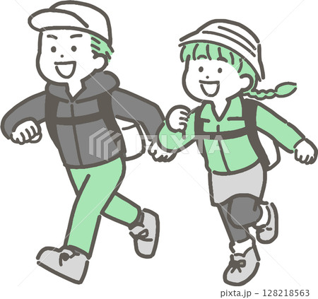 ハイキングや登山をする子どものイラスト 128218563