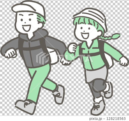 ハイキングや登山をする子どものイラスト 128218563