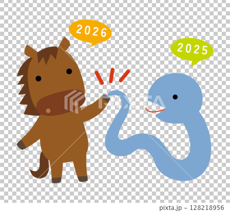 馬年、蛇年生肖變化人物插畫/High Touch 02 128218956