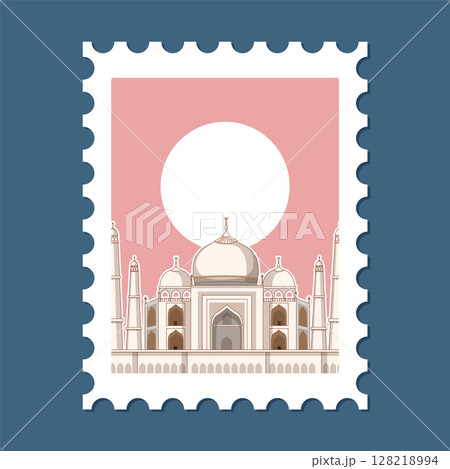 Taj Mahal Vector Illustration on Postage Stamp 128218994