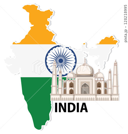 India Map with Iconic Monument Illustration India Map with Iconic Monument Illustration 128218995