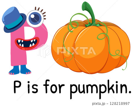 Playful Alphabet Illustration with Pumpkin Playful Alphabet Illustration with Pumpkin 128218997