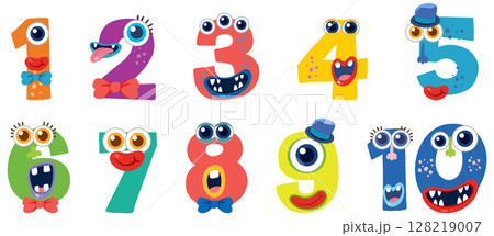 Colorful Monster Numbers Vector Illustration 128219007