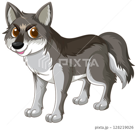 Charming Cartoon Wolf Illustration with Playful Expression Charming Cartoon Wolf Illustration with Playful Expression 128219026