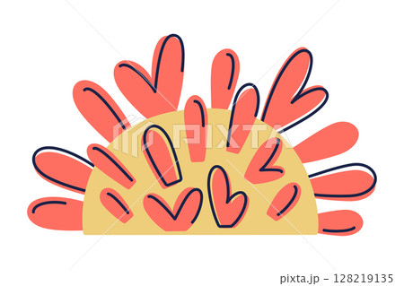 Flat cartoon vector illustration of underwater coral in simplified childlike style. Bright marine element with rounded shapes. Ocean floor decoration, educational design, kids theme, sea life concept Flat cartoon vector illustration of underwater coral in simplified childlike style. Bright marine element with rounded shapes. Ocean floor decoration, educational design, kids theme, sea life concept 128219135