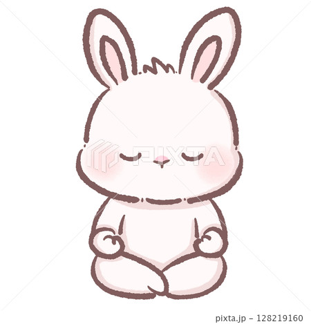 Adorable Cartoon Bunny Meditating in Lotus Pose Calm and Peaceful Kawaii Rabbit Illustration for Mindfulness Yoga Wellness Relaxation Spiritual and Zen Themes Perfect for Cute Designs and Concepts 128219160