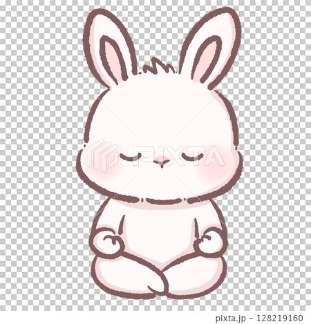 Adorable Cartoon Bunny Meditating in Lotus Pose Calm and Peaceful Kawaii Rabbit Illustration for Mindfulness Yoga Wellness Relaxation Spiritual and Zen Themes Perfect for Cute Designs and Concepts 128219160