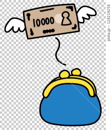 飛んでいくお金 線画イラスト ベクター 128219258