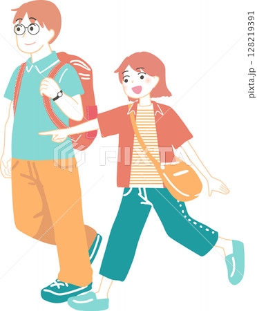 お出かけする夫婦のイラスト 128219391