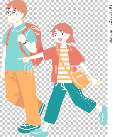 お出かけする夫婦のイラスト 128219391