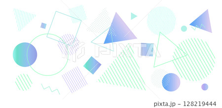 カラフルな幾何学模様の背景イラスト　ジオメトリック　グラデーション　メンフィス 128219444