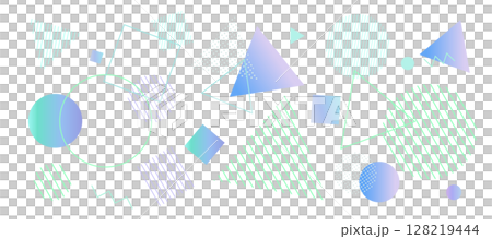 カラフルな幾何学模様の背景イラスト　ジオメトリック　グラデーション　メンフィス 128219444