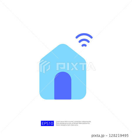 Modern Home Icon with Wi-Fi Signal Representing Digital Connectivity Innovation in Network Technology 128219495