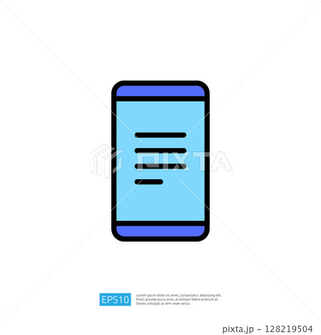 Mobile Device Icon with Screen Displaying Text in Modern Minimalist Design for Education and Science Context Mobile Device Icon with Screen Displaying Text in Modern Minimalist Design for Education and Science Context 128219504