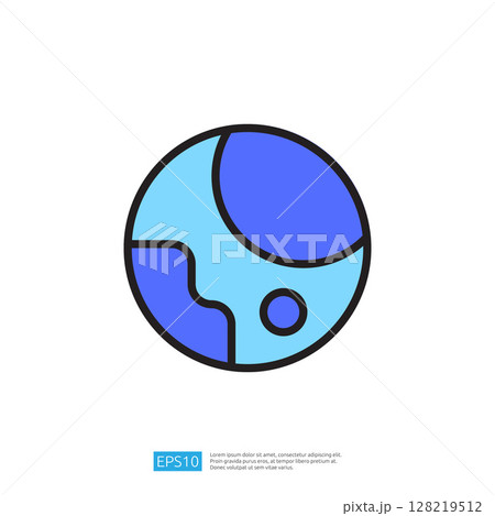 Flat Graphic Icon of Earth with Blue and Cyan Colors Representing Geography and Environment 128219512