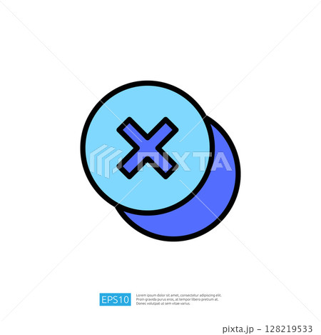 Circular Blue Icon with Cross Symbol Representing Cancellation Action on White Background Circular Blue Icon with Cross Symbol Representing Cancellation Action on White Background 128219533